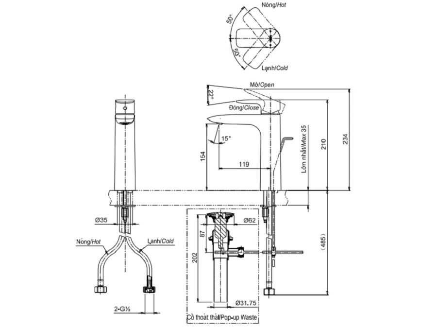 Vòi Lavabo nóng lạnh Toto TLG04304V Vòi Lavabo nóng lạnh Toto TLG04304V