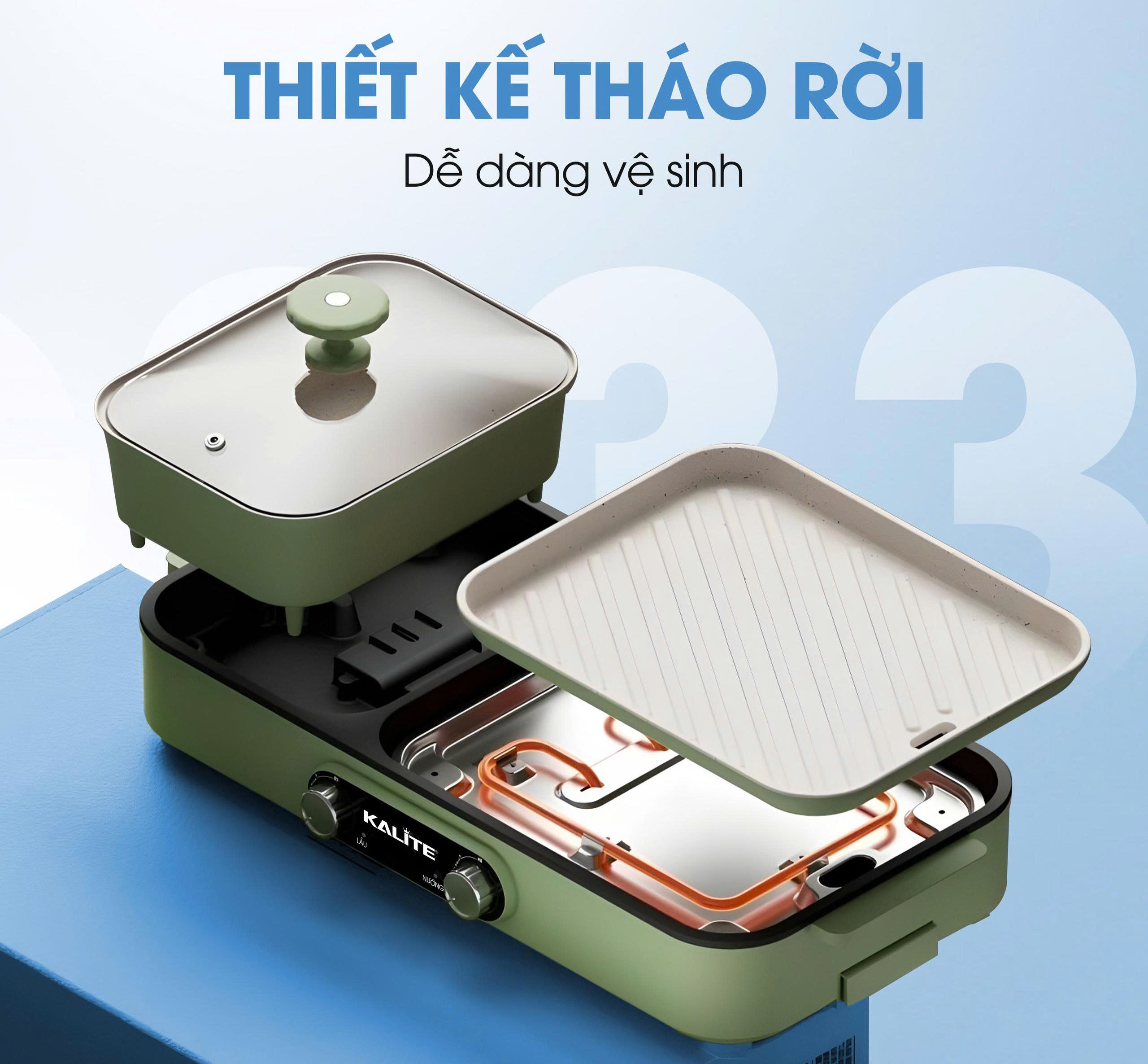 Thiết kế tháo rời – Vệ sinh thuận tiện Bếp lẩu nướng Kalite