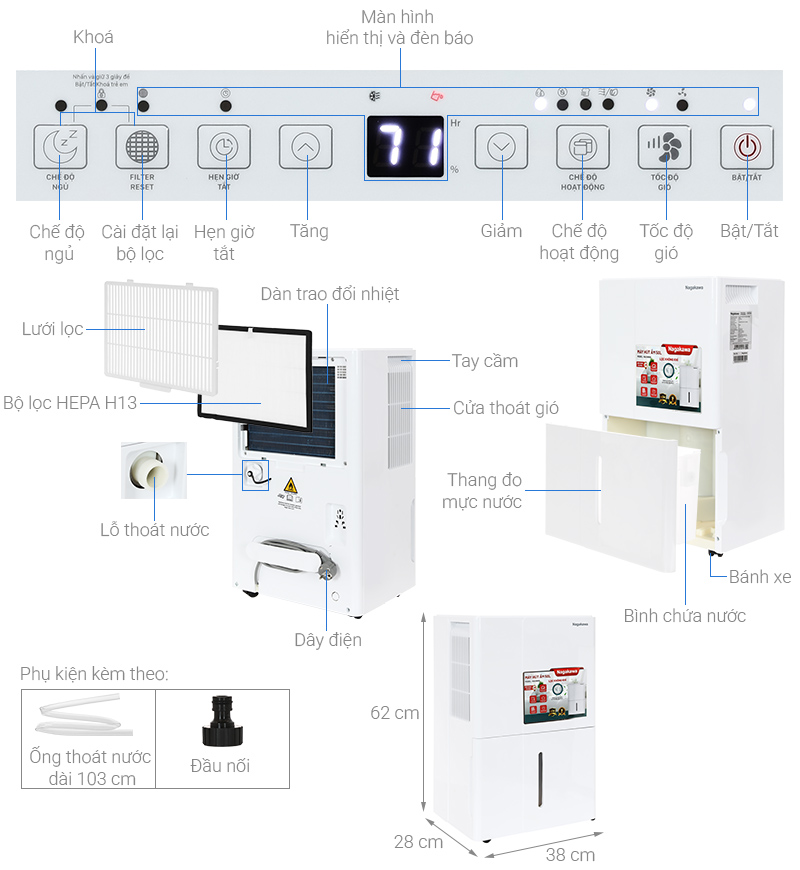 Máy hút ẩm kết hợp lọc không khí Nagakawa NAD8669