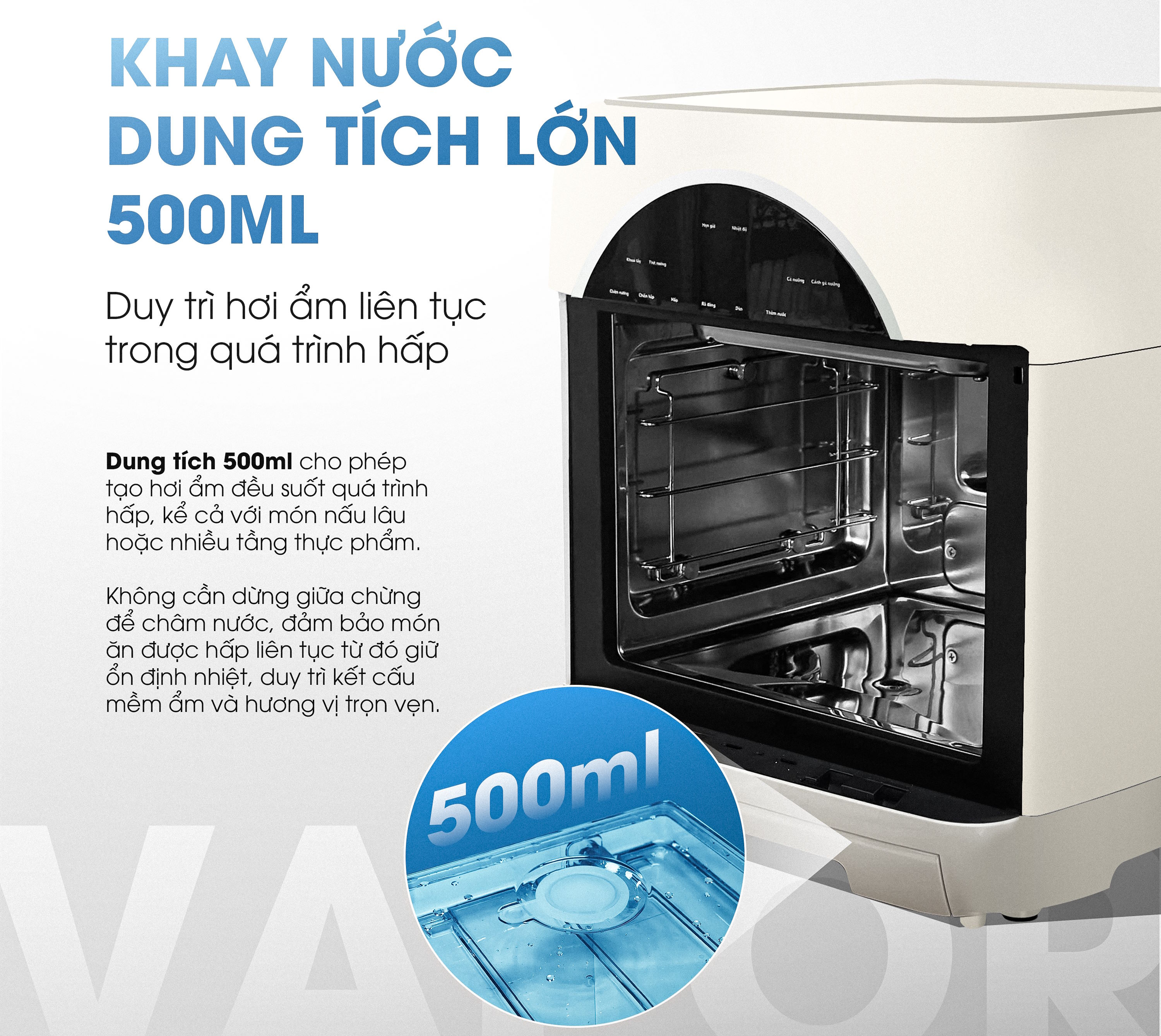 Khay nước 500ml và vận hành êm ái Nồi chiên hơi nước Kalite