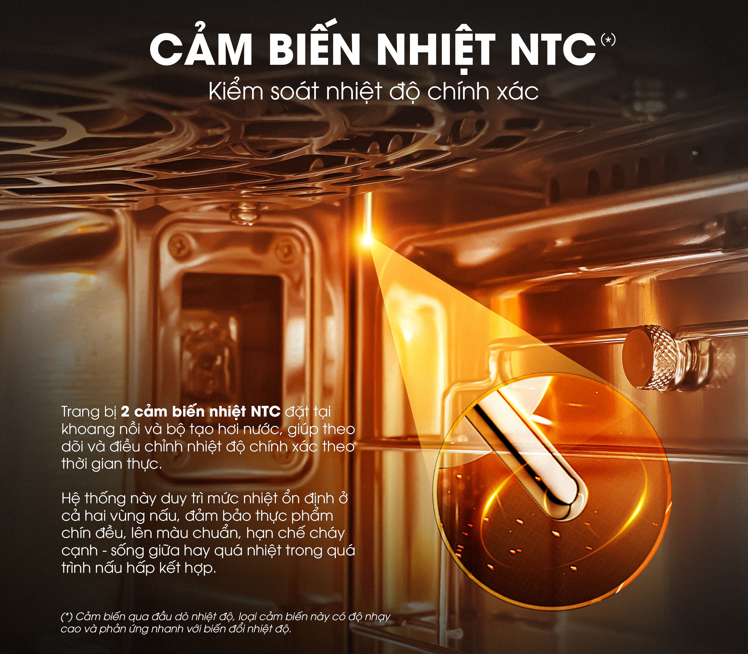 Cảm biến nhiệt NTC kép – Kiểm soát chính xác từng độ C Nồi chiên Kalite Vapor