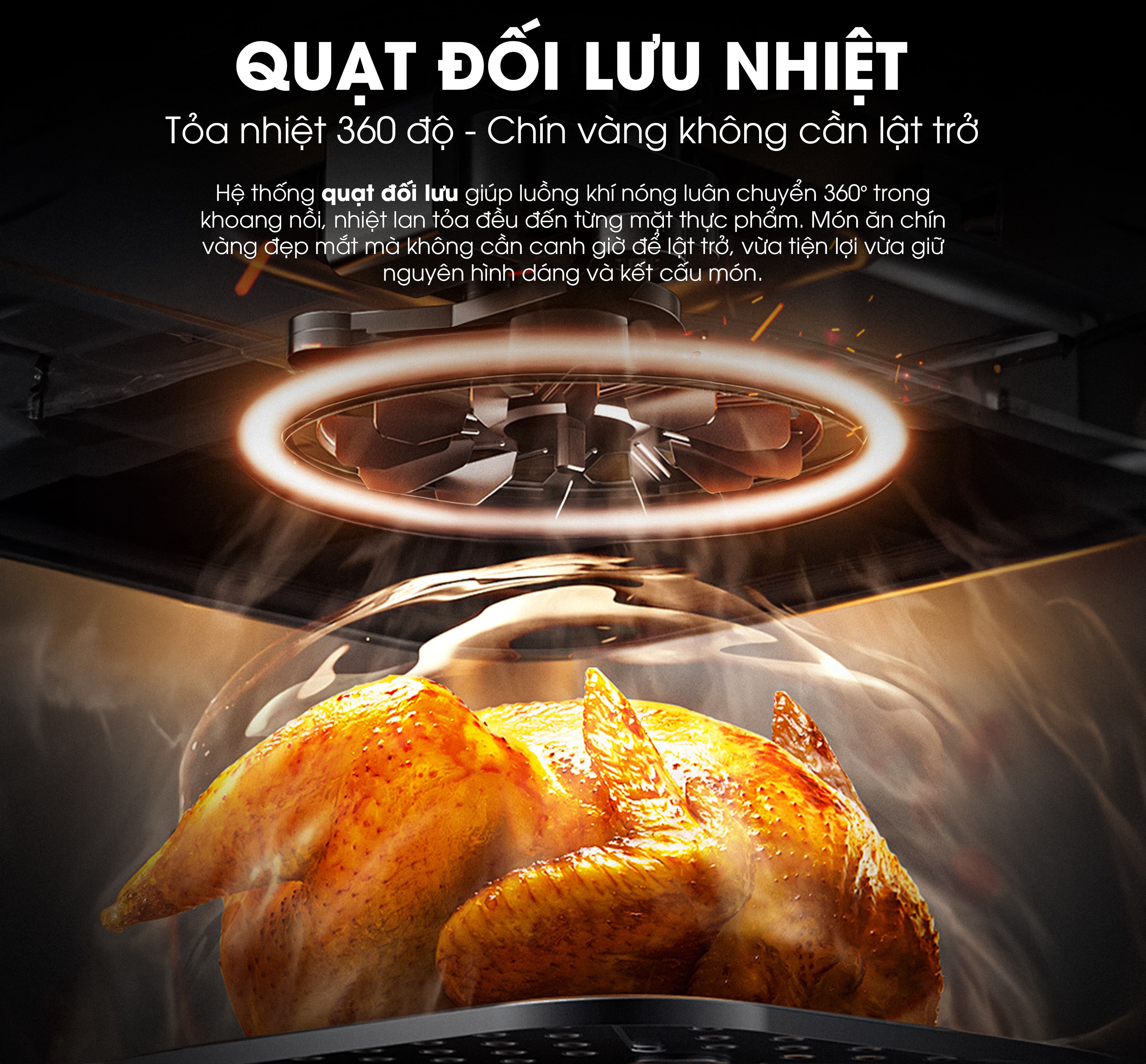 Quạt đối lưu nhiệt 360° – Chín vàng đều không cần lật Nồi chiên hơi nước Kalite