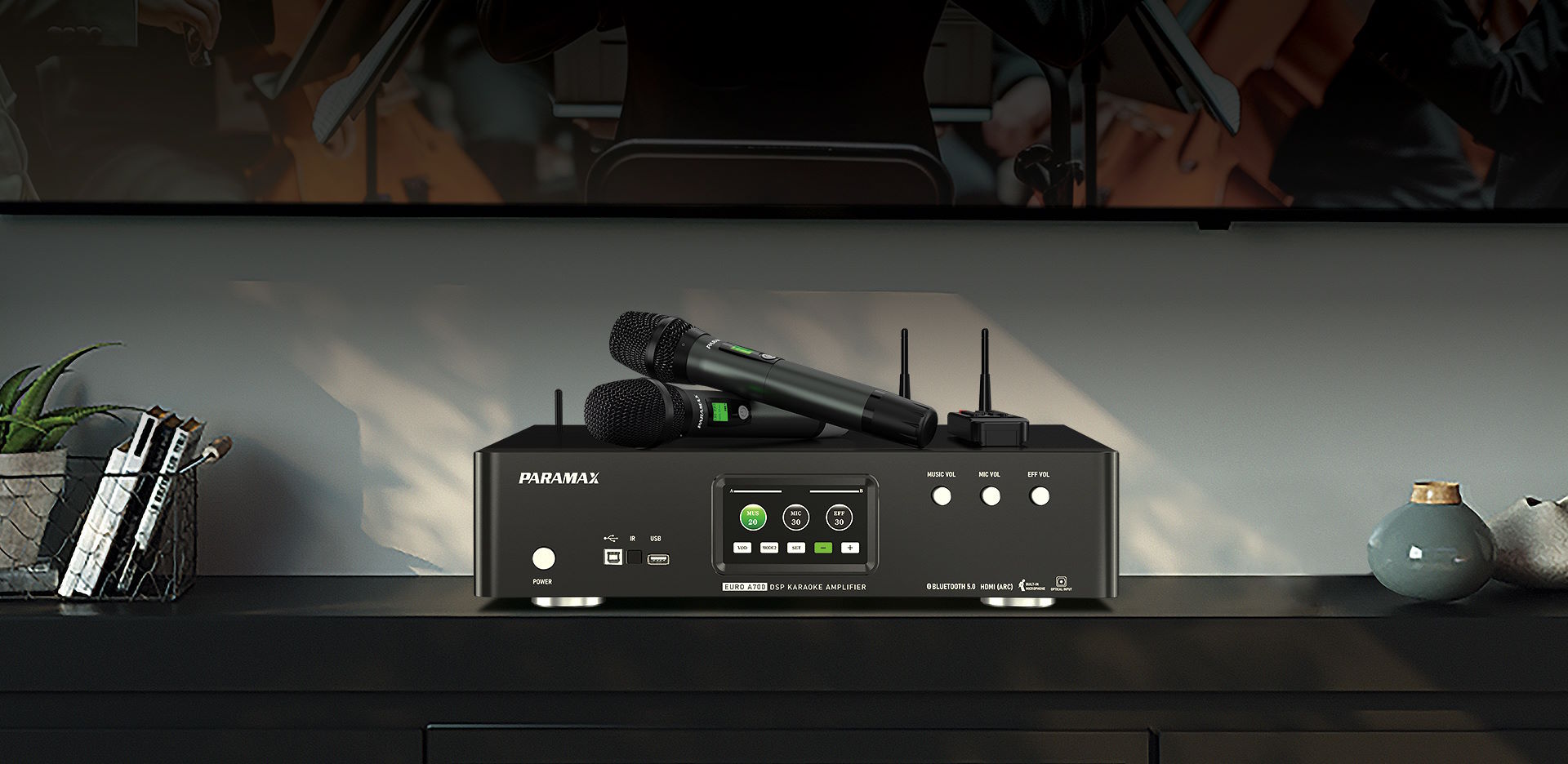 Amply karaoke tích hợp vang số và micro không dây Euro A700