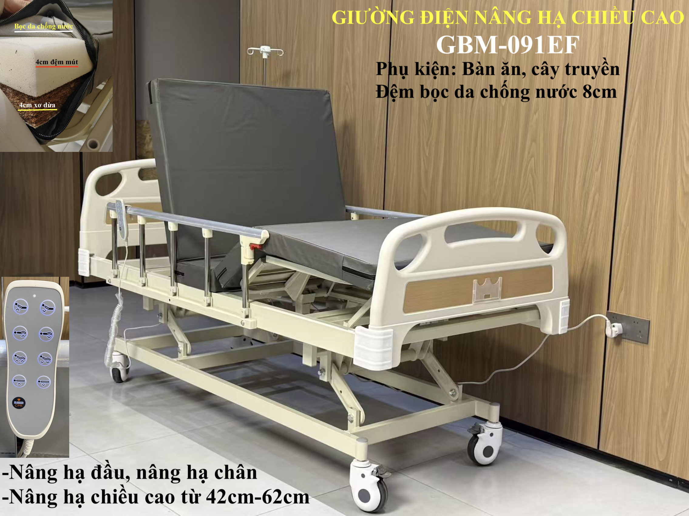 Giường y tế kèm bàn ăn, cây truyền dịch Giường y tế