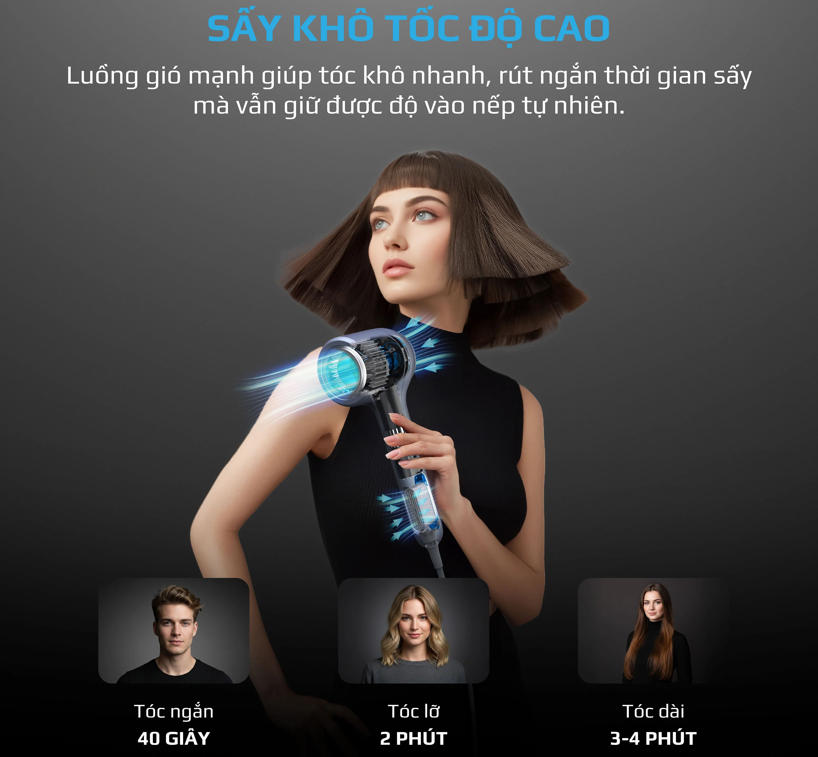 Sấy khô tốc độ cao – Rút ngắn thời gian tối đa Máy sấy tóc Olivo IonSense