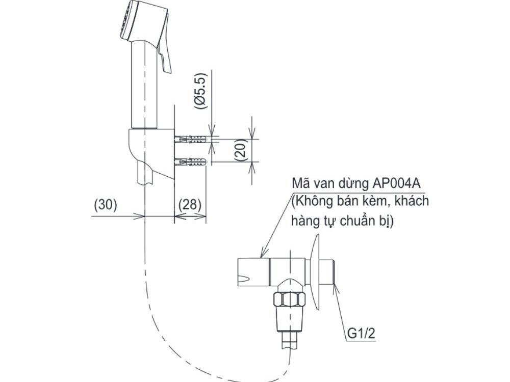 Vòi xịt vệ sinh inox Toto TVCF202 Vòi xịt vệ sinh inox Toto TVCF202