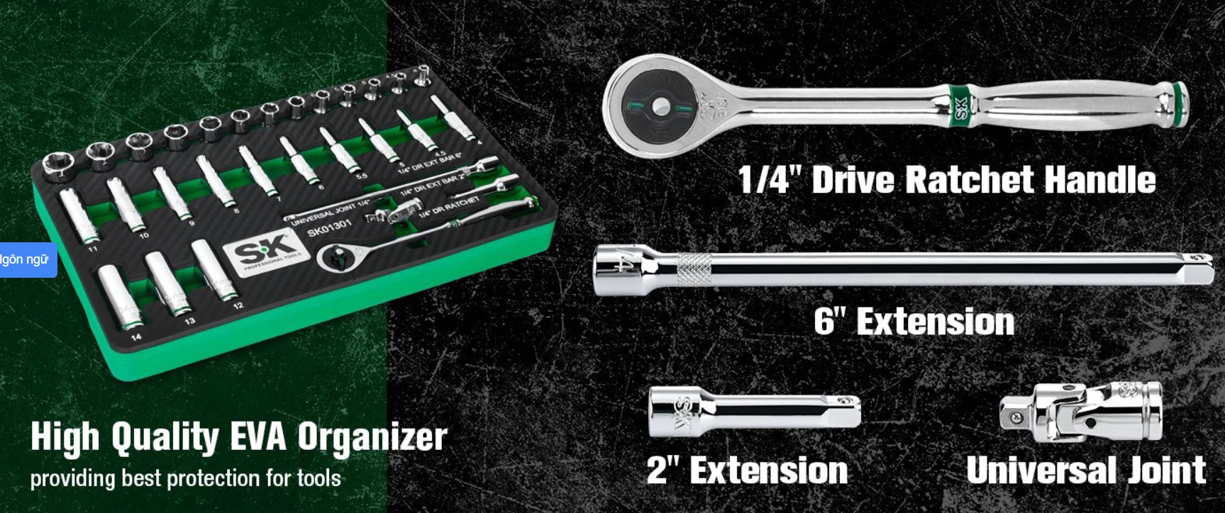 Bộ khẩu 1/4 inch 30 chi tiết SK Tools SK01301 Bộ khẩu 1/4 inch 30 chi tiết SK Tools SK01301