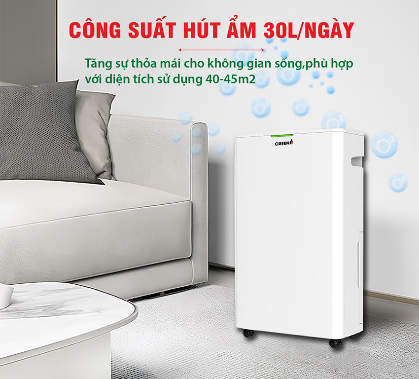 Công suất hút ẩm 30L/Ngày – Xử lý nhanh độ ẩm cao Máy hút ẩm Creen CR-DE30(30 lít/ngày)
