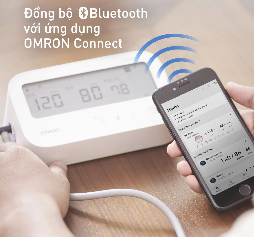 Kết nối ứng dụng OMRON connect – Quản lý dữ liệu khoa học Máy đo huyết áp Omron HEM-7194T1-FL