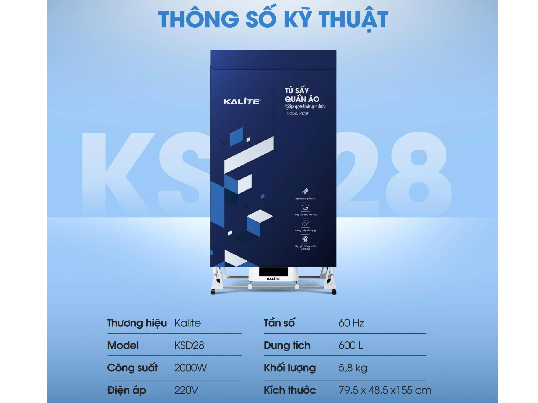 Tủ sấy quần áo Kalite KSD28