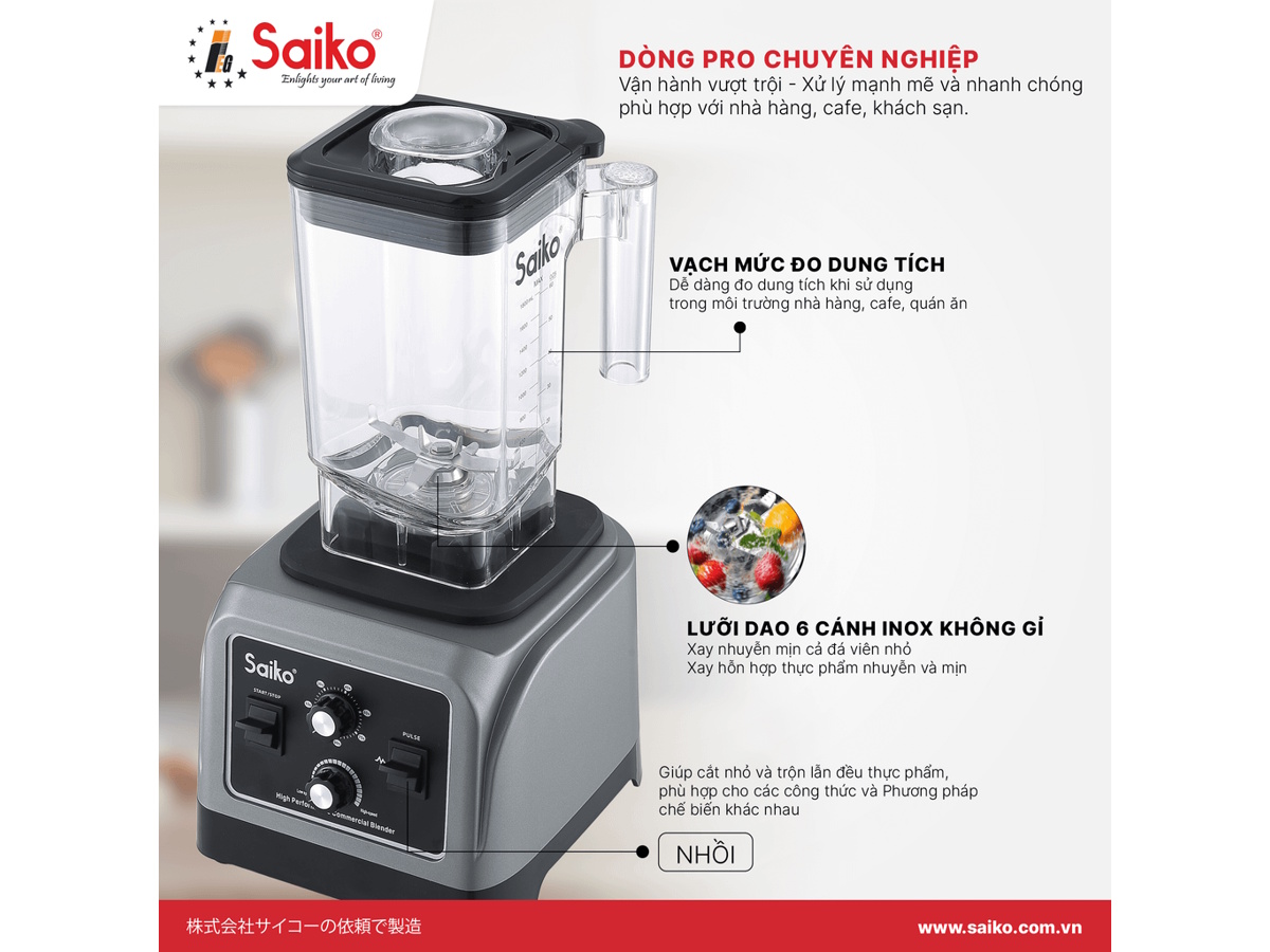 Saiko BLG-2800 PRO dùng dao xay inox Saiko BLG-2800 PRO