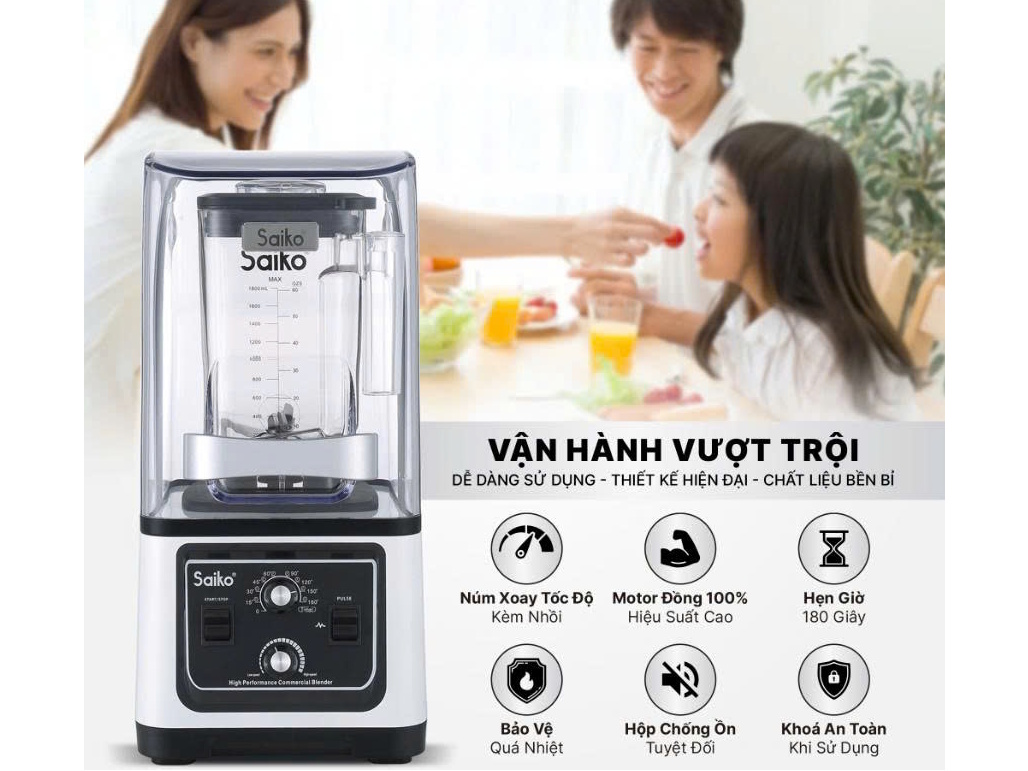 Máy xay sinh tố công nghiệp Saiko dễ sử dụng với núm vặn cơ Máy xay sinh tố công nghiệp Saiko
