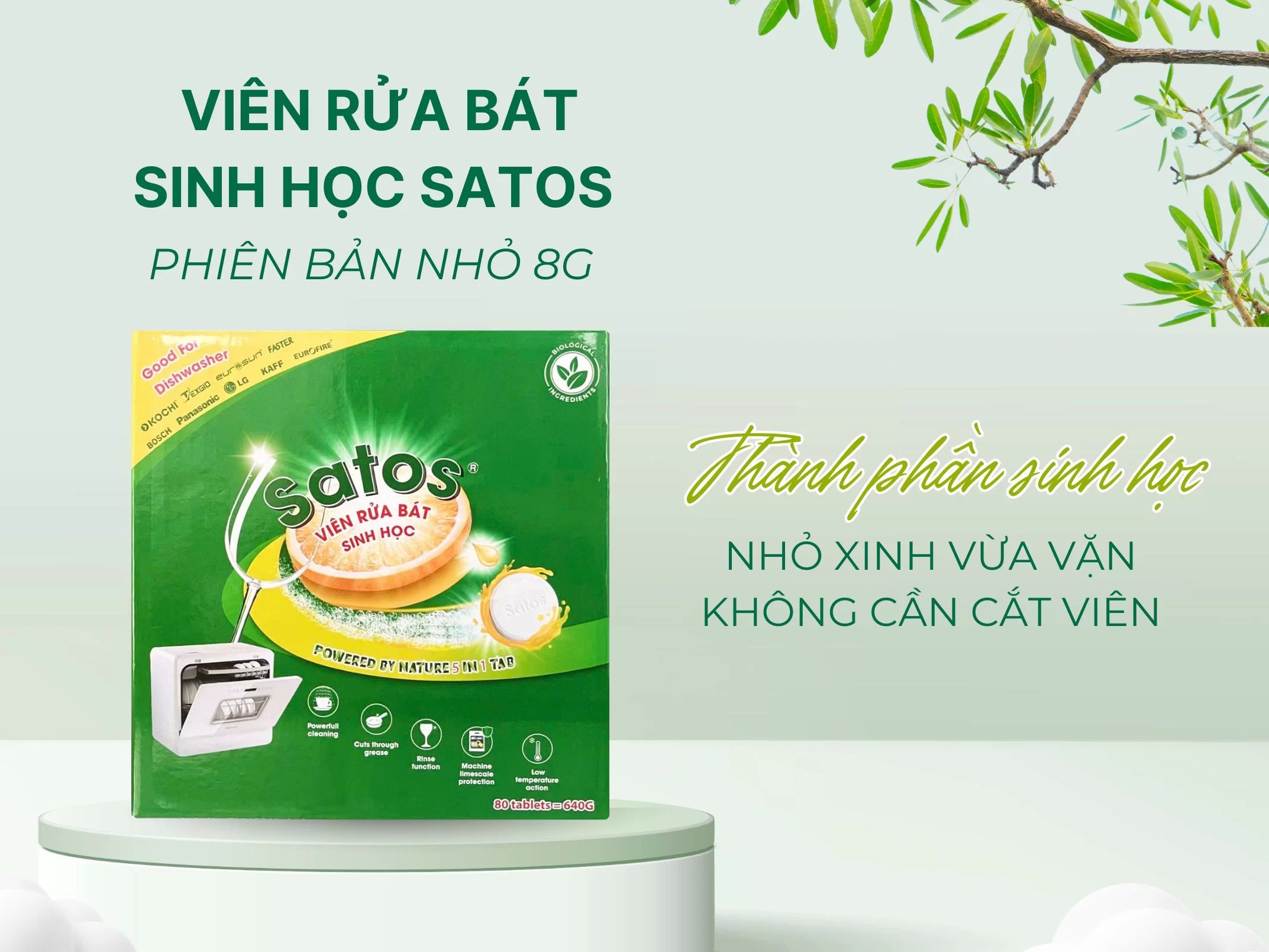 Viên rửa bát sinh học Satos hộp 80 viên