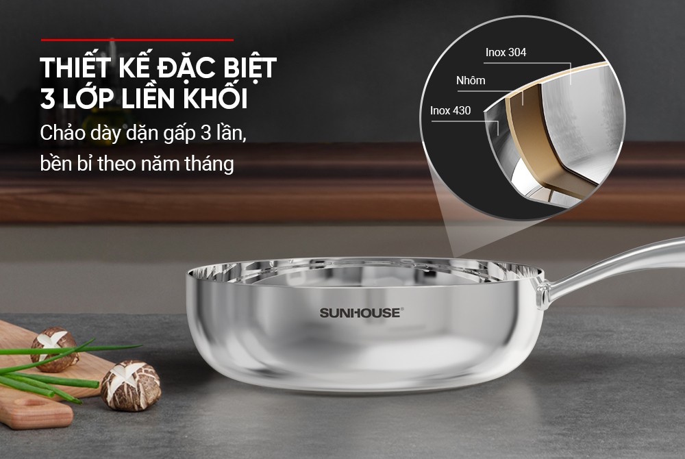 Chảo sâu inox liền khối  