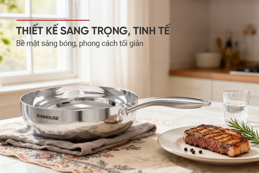 Chảo sâu inox liền khối Sunhouse Healthy IN28M11
