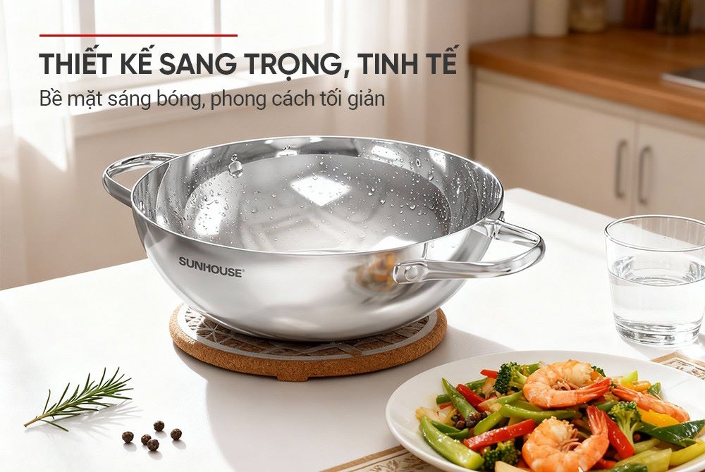 Chảo xào inox liền khối Sunhouse Healthy IN24M12
