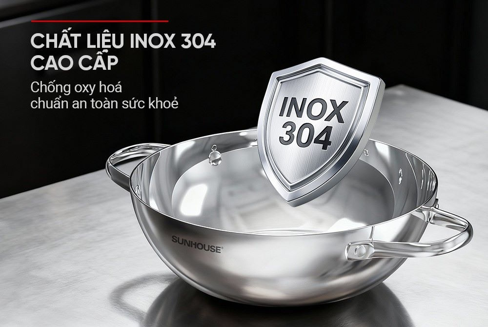 Chảo xào inox Sunhouse Healthy IN24M12
