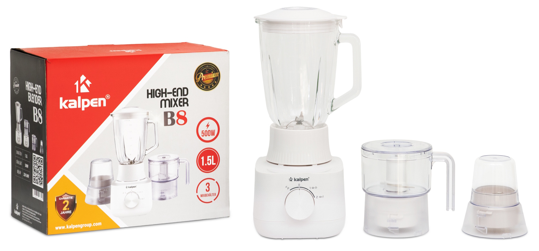 Máy xay đa năng 3 cối thủy tinh Kalpen B8