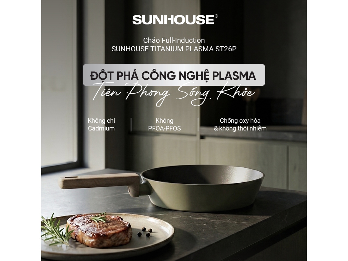 Chảo chống dính đáy từ Sunhouse Titanium Plasma ST26P