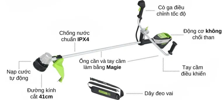 Máy cắt cỏ dùng pin 60V Greenworks 660TB16 - 2109402T (chưa pin,sạc)