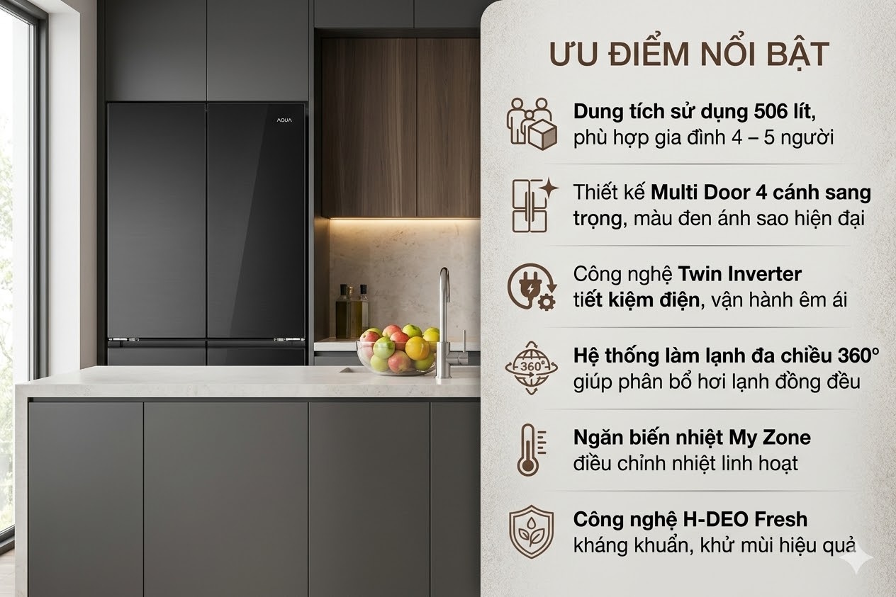 Tủ lạnh Aqua Inverter 502 lít Multi Door AQR-M570XA(FS)