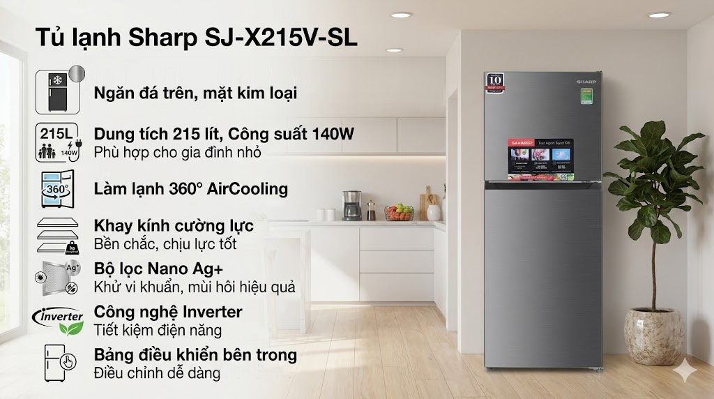 Ưu điểm nổi bật Tủ lạnh Sharp Inverter 215 lít SJ-X215V-SL