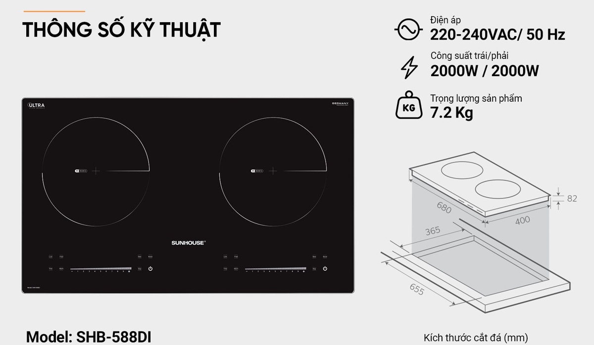 Bếp đôi điện từ Sunhouse SHB588-DI 