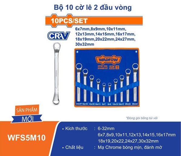 Bộ 10 cờ lê 2 đầu vòng Wadfow WFS5M10