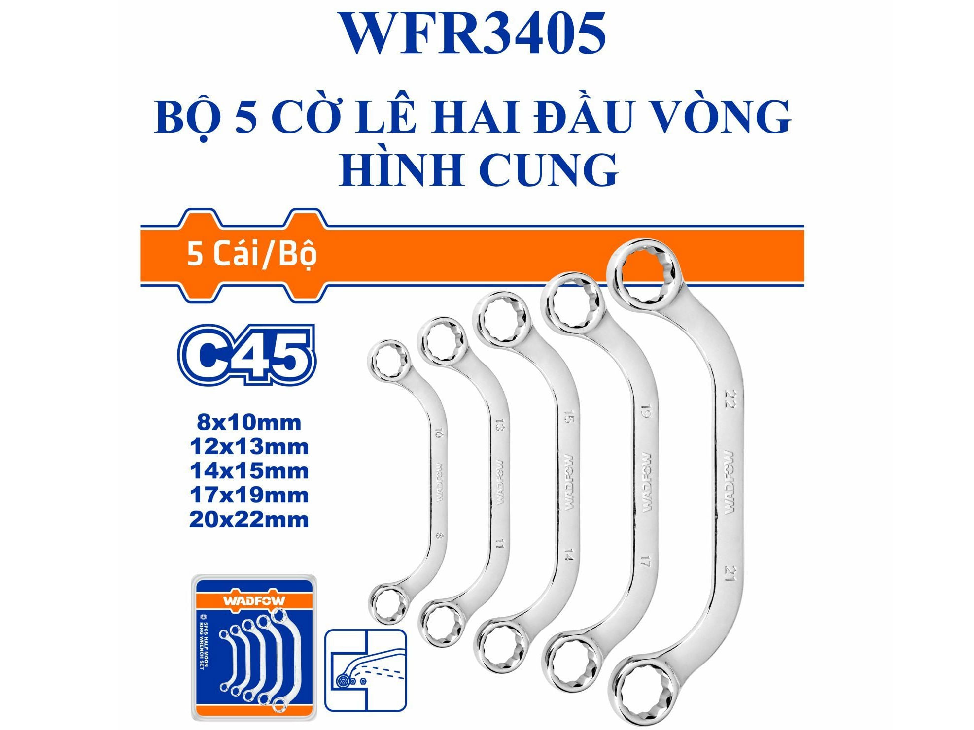 Bộ 5 cờ lê hai đầu vòng hình cung Wadfow WFR3405