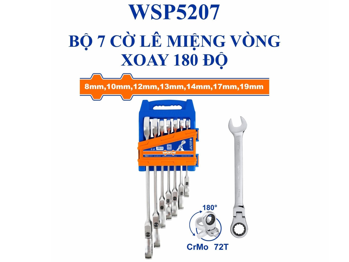Bộ 7 cờ lê miệng vòng xoay 180 độ Wadfow WSP5207 Bộ 7 cờ lê miệng vòng xoay 180 độ Wadfow WSP5207