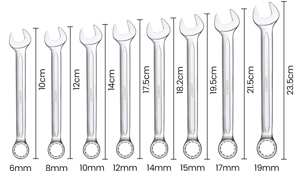 Bộ 8 cờ lê vòng miệng đa dạng kích thước, sử dụng linh hoạt Bộ 8 cờ lê vòng miệng 6-19mm Wadfow WSP1208
