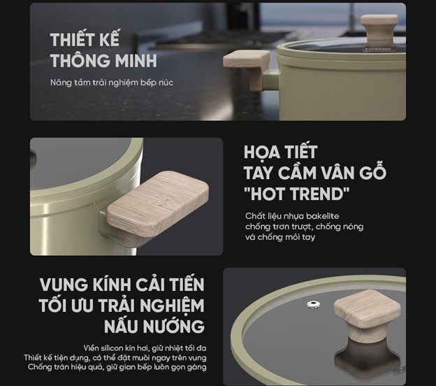 Thiết kế tinh tế, tiện dụng cho căn bếp hiện đại Bộ nồi Sunhouse ST2210P