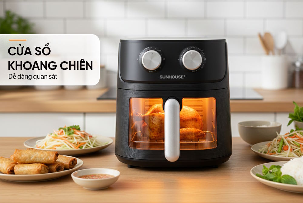 Cửa sổ khoang chiên trong suốt – Dễ dàng theo dõi món ăn Nồi chiên Sunhouse SHD4032