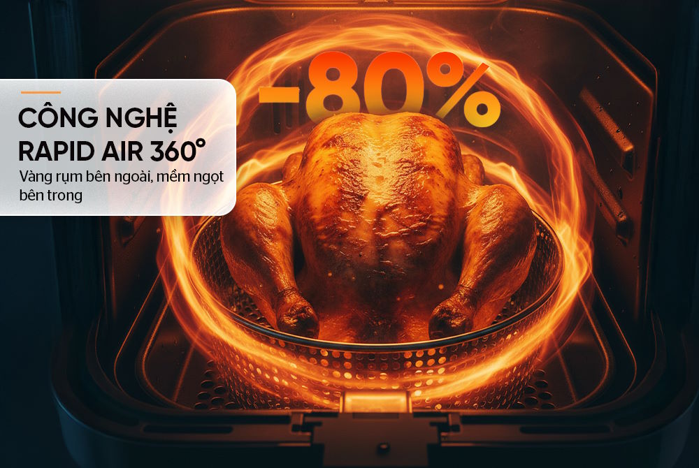 Công nghệ Rapid Air 360° – Giòn ngon, giảm đến 80% dầu mỡ Sunhouse SHD4032