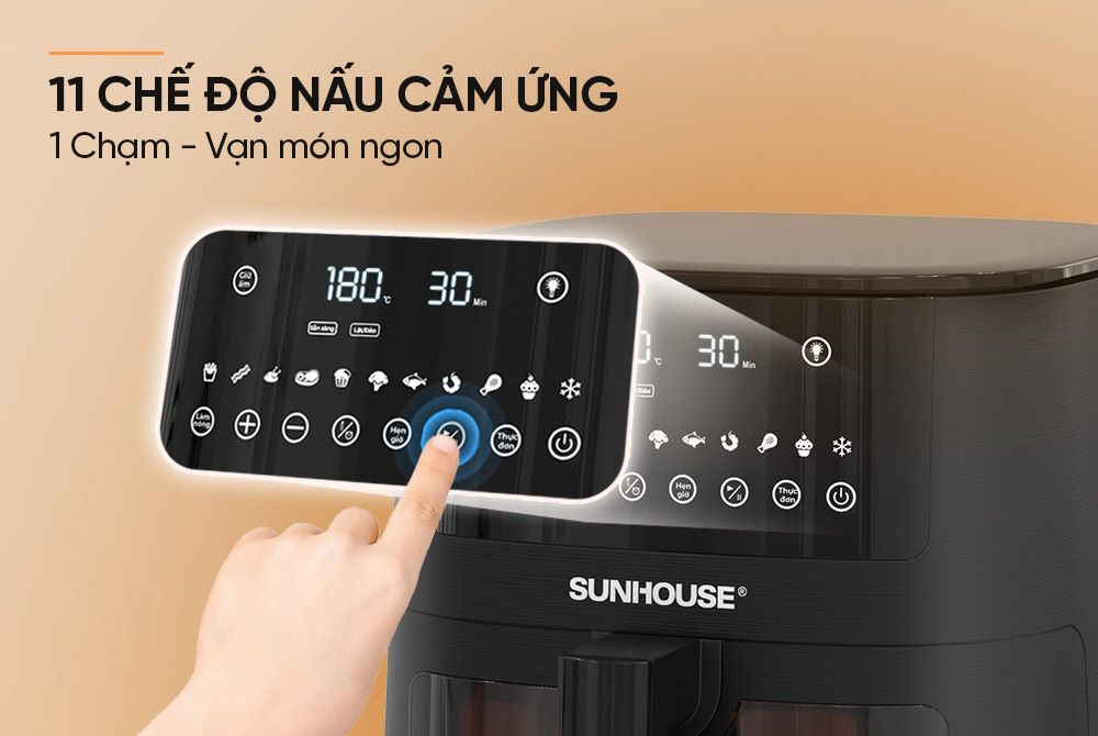 11 chế độ nấu cảm ứng – 1 chạm vạn món ngon Nồi chiên không dầu 8L Sunhouse SHD4081