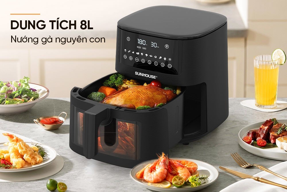 Dung tích lớn 8L – Phù hợp cho gia đình đông người Nồi chiên không dầu Sunhouse SHD4081