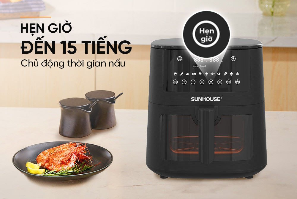 Hẹn giờ đến 15 tiếng – Chủ động thời gian nấu Nồi chiên Sunhouse SHD4081
