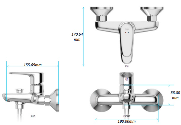 Kích thước của vòi sen tắm BFV-1113S-4C Vòi sen tắm BFV-1113S-4C
