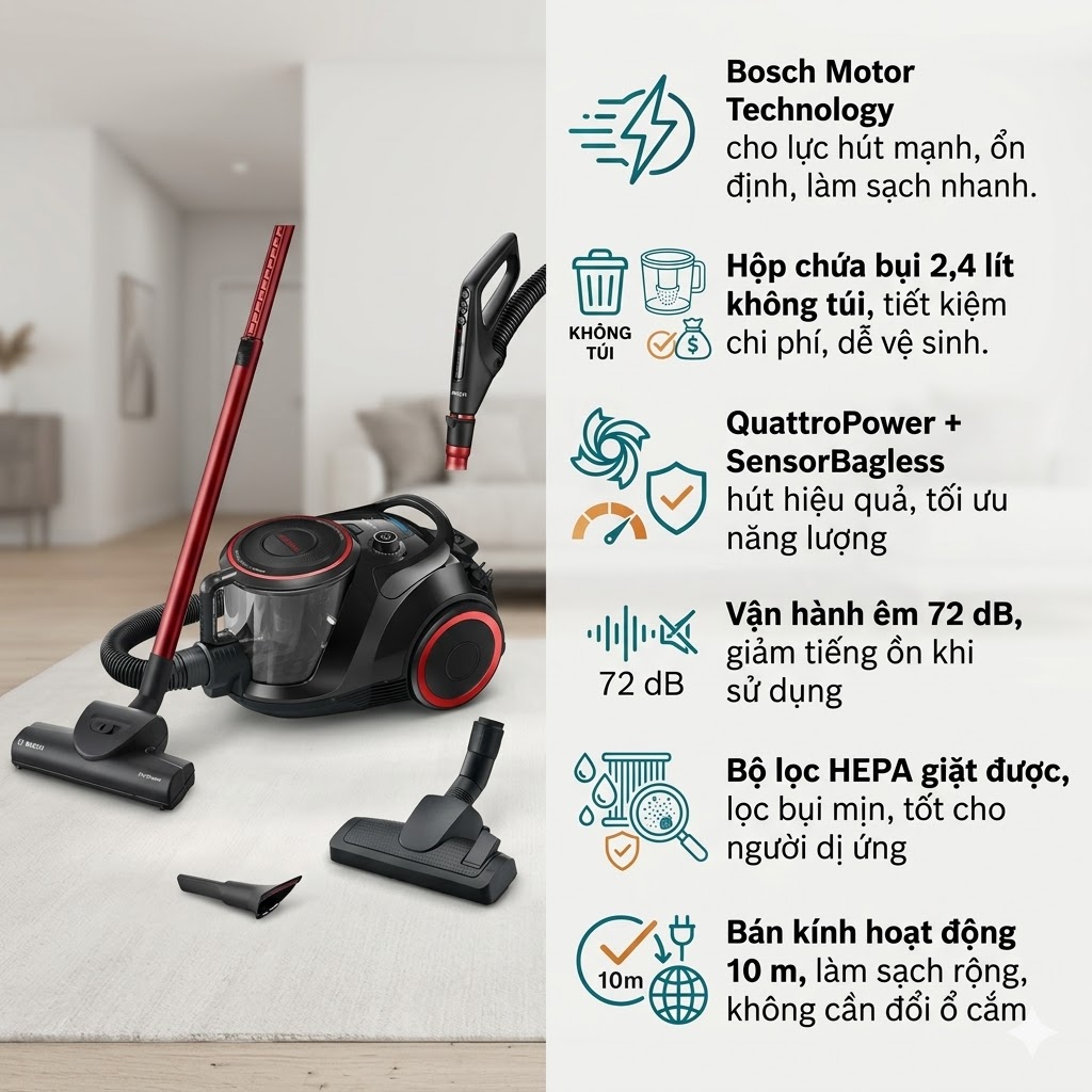 Máy hút bụi dạng hộp Bosch BGS41POW1 Serie 6