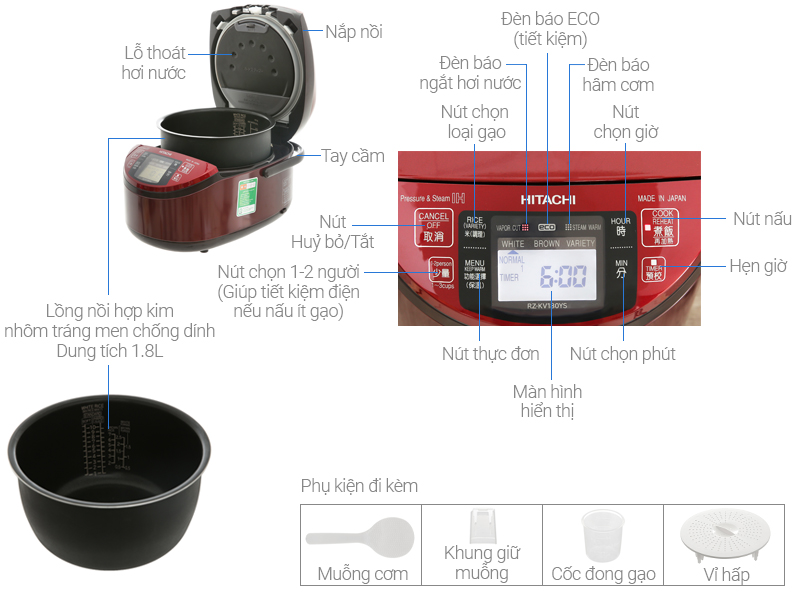 Nồi cơm điện cao tần Hitachi RZ-KV180YS
