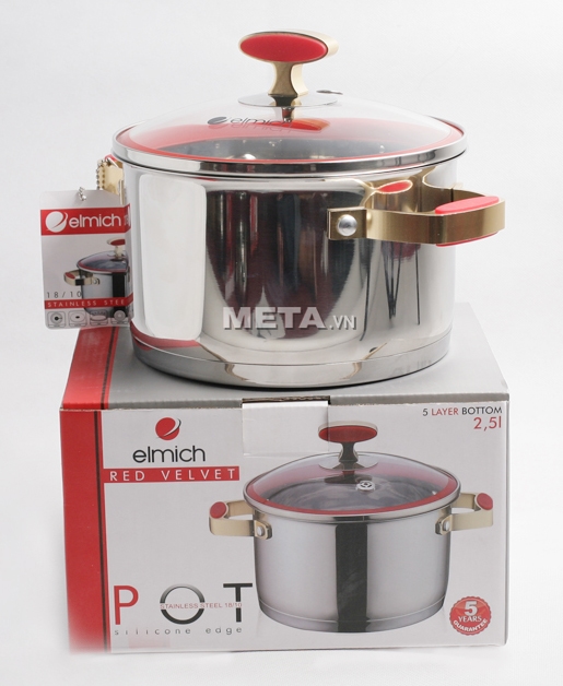 Xoong inox 304 Red Velvet 18cm 2355267 có vỏ hộp sang trọng.