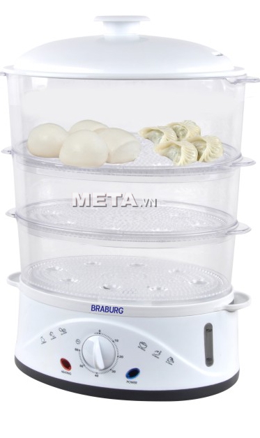 Nồi hấp điện đa năng 3 tầng Braburg có thể hấp bánh bao, há cảo