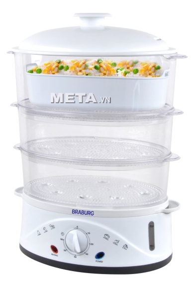 Nồi hấp điện đa năng 3 tầng Braburg có thể thổi cơm