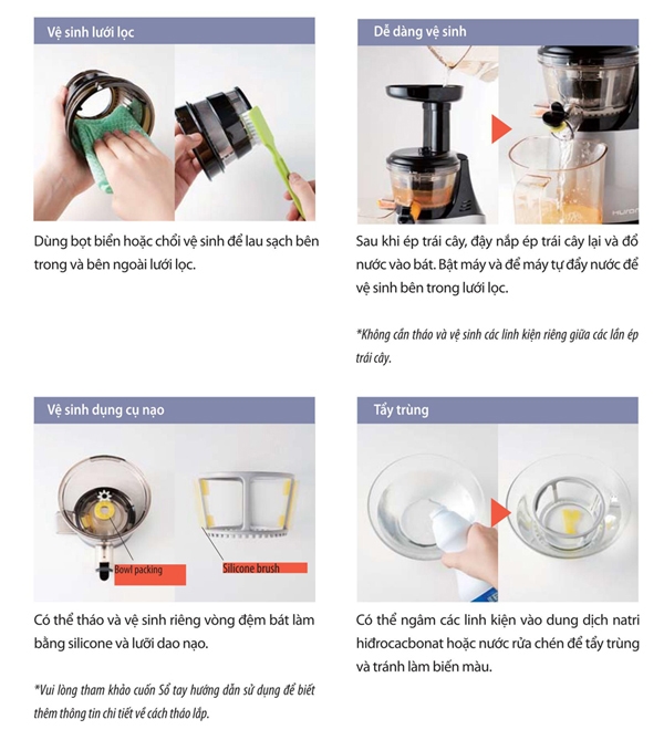 Sau khi ép hoa quả xong nên vệ sinh máy ép trái cây Hurom HF-SBE06 Sau khi ép hoa quả xong nên vệ sinh máy ép trái cây Hurom HF-SBE06