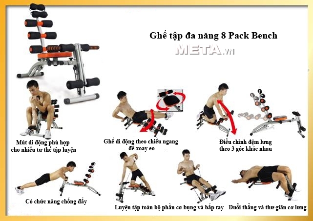 Ghế tập đa năng 8 Pack Bench có thể tập nhiều bài tập khác nhau