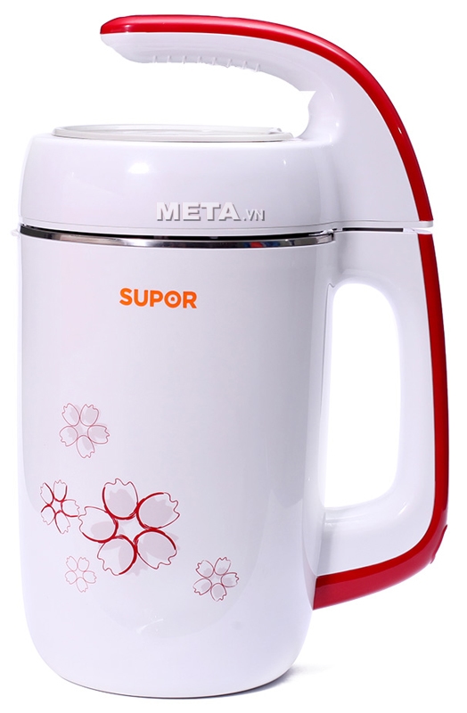 Máy làm sữa đậu nành Supor DJ13B-W62VN có màu trắng đỏ sang trọng.