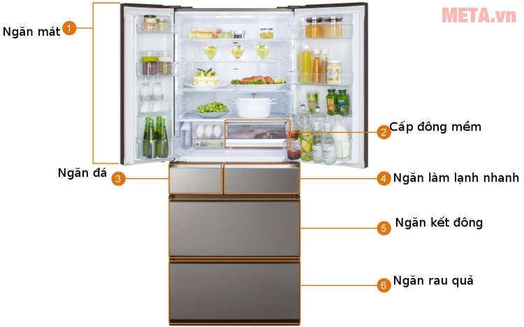 Tủ lạnh side by side Panasonic NR-F610GT-X2 với thiết kế 6 cánh hiện đại.