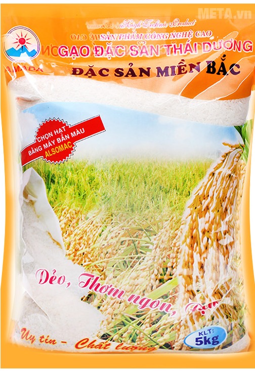 Gạo đặc sản miền Bắc Thái Dương 5kg với bao bì đẹp mắt.