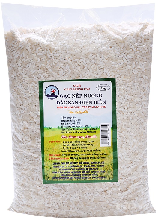 Gạo nếp nương đặc sản Điện Biên Thái Dương được đóng túi dày dặn, chắc chắn.