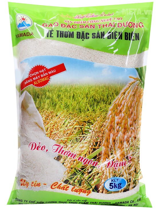 Gạo tẻ thơm đặc sản Điện Biên Thái Dương 5kg được đóng gói bao bì chắc chắn, không lo mối mọt.